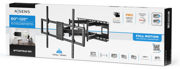 Aisens Soporte Pro Giratorio, Inclinable y Nivelable para TV de 60-120 pulgadas, Negro