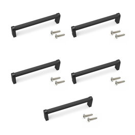 Emuca Lote de 5 tiradores para mueble Bergen, L141mm, intereje 128mm, Aluminio, Pintado negro
