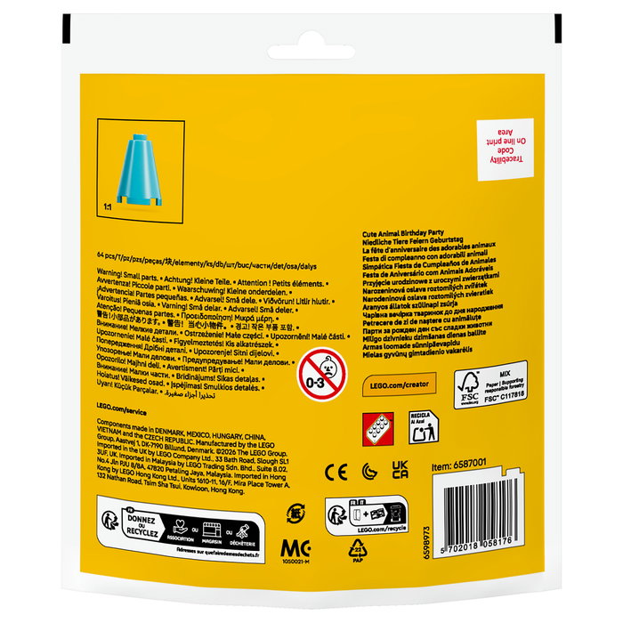 LEGO Creator 30715 Niedliche Tiere Feiern Geburtstag (Polybag) - Juego de Construcción de Animales para Fiestas, 64 Piezas, Recomendado +6 Años
