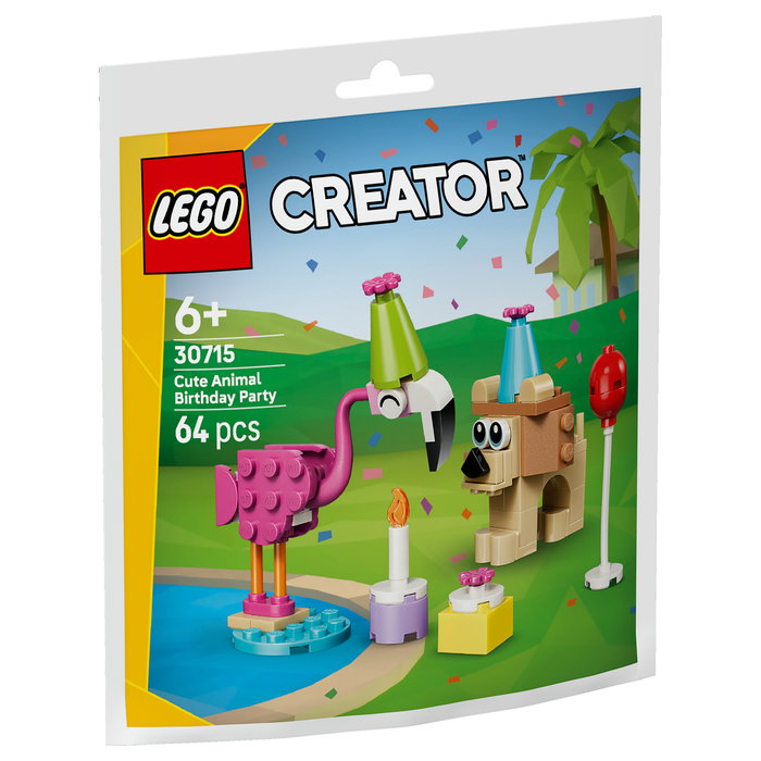 LEGO Creator 30715 Niedliche Tiere Feiern Geburtstag (Polybag) - Juego de Construcción de Animales para Fiestas, 64 Piezas, Recomendado +6 Años