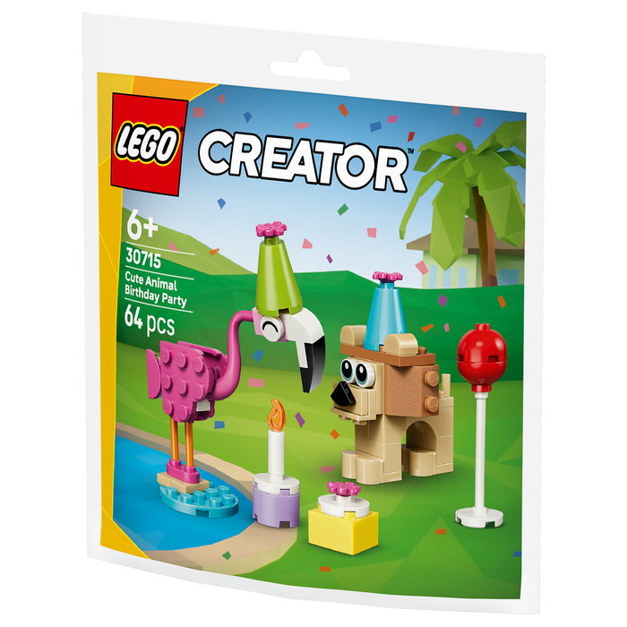 LEGO Creator 30715 Niedliche Tiere Feiern Geburtstag (Polybag) - Juego de Construcción de Animales para Fiestas, 64 Piezas, Recomendado +6 Años