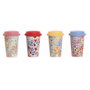 DKD Home Decor Set de 4 Tazas de Porcelana con Diseño Floral Multicolor, 400 ml