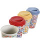DKD Home Decor Set de 4 Tazas de Porcelana con Diseño Floral Multicolor, 400 ml