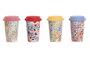 DKD Home Decor Set de 4 Tazas de Porcelana con Diseño Floral Multicolor, 400 ml