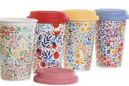 DKD Home Decor Mug Shabby Porcelana y Silicona Multicolor 400 ml Pack 4 Unidades 10 x 14 x 10 cm