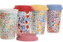 DKD Home Decor Mug Shabby Porcelana y Silicona Multicolor 400 ml Pack 4 Unidades 10 x 14 x 10 cm