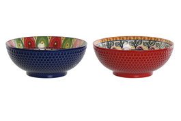 DKD Home Decor Ensaladera de Gres Mandala23 Multicolor 20x20x7,6 cm (Pack de 2) SKU: B1AGNBG86B