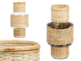 Giftdecor Portavela Vidrio Rattan 15.5x31x15.5 cm (Set de 6)