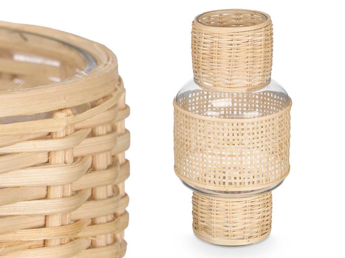 Giftdecor Portavela Vidrio Rattan 15.5x31x15.5 cm (Set de 6)