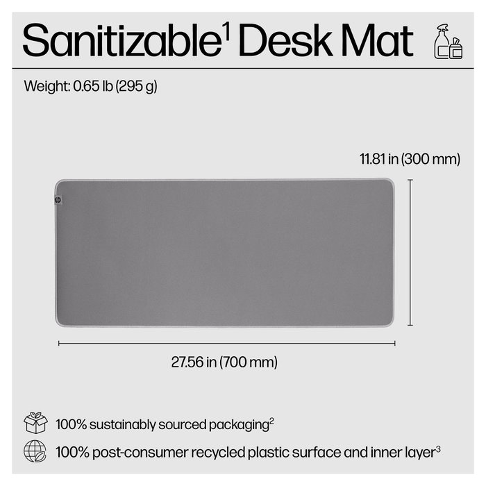 HP Alfombrilla de escritorio 200 Sanitizable, Gris