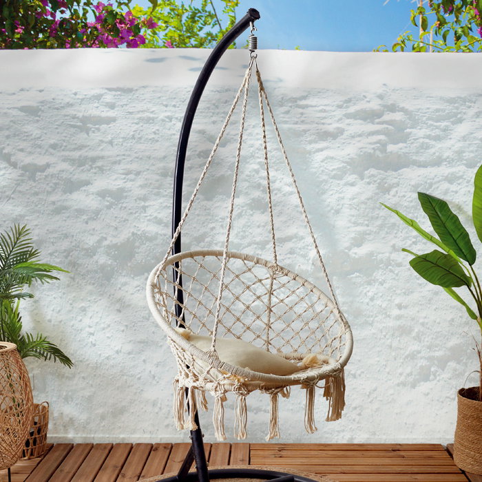 Home Deco Factory Columpio Macramé Natural 120x80 cm Exterior Hierro Poliéster Home Deco Factory Columpio Macramé Natural 120x80 cm Exterior Hierro Poliéster