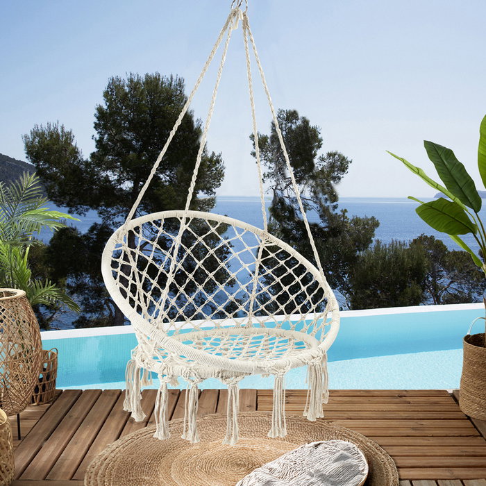 Home Deco Factory Columpio Macramé Natural 120x80 cm Exterior Hierro Poliéster Home Deco Factory Columpio Macramé Natural 120x80 cm Exterior Hierro Poliéster