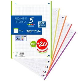 Oxford Recambio Classic A4 Sueltas 90 gr 4x4 mm 4 Taladros 5 Bandas Colores Vivos Papel OptikPaper