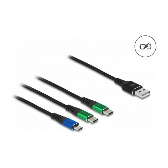 DeLOCK Cable de carga 3 en 1 USB A a Micro USB y 2 x USB Type-C, 1 m