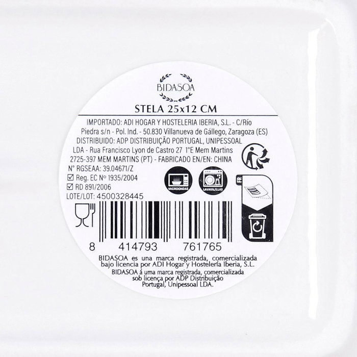 Bandeja Porcelana Stela Bidasoa 25x12 cm Bandeja Porcelana Stela Bidasoa 25x12 cm