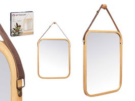 Giftdecor Espejo Rectangular de Bambú con Correa de Cuero 41 x 33 cm (Set de 6)