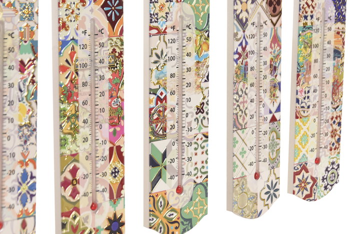 DKD Home Decor Termómetro de Gres con Azulejos y Acabado Dorado