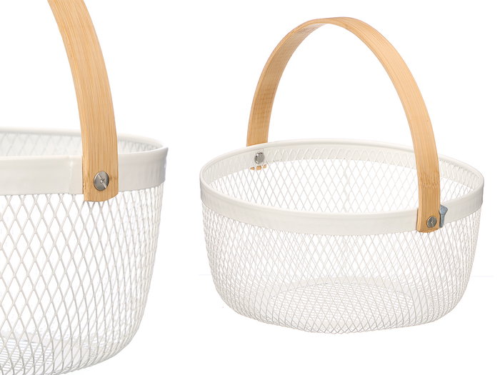KINVARA Cesta Redonda Blanca con Asa de Bambú KINVARA Cesta Redonda Blanca con Asa de Bambú