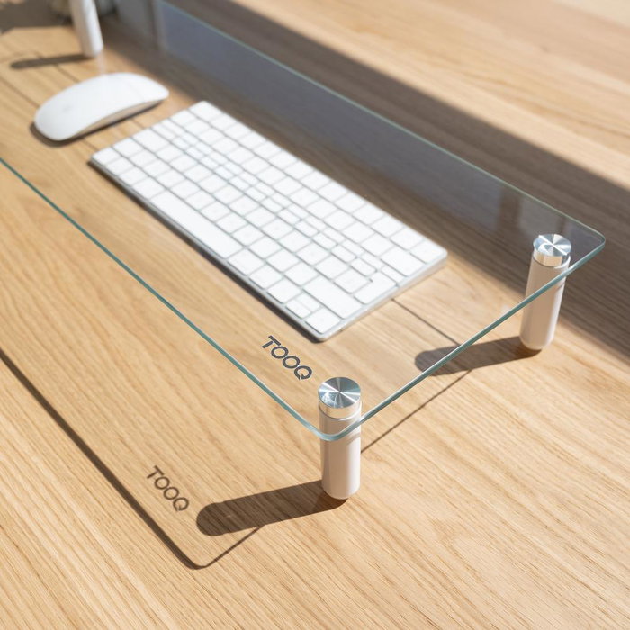 Tooq Soporte Elevador para Monitor de Vidrio Templado Transparente - Elegante y Funcional, Mejora tu Espacio de Trabajo