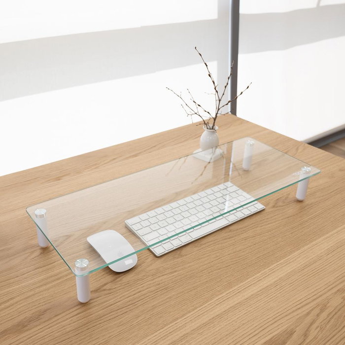 Tooq Soporte Elevador para Monitor de Vidrio Templado Transparente - Elegante y Funcional, Mejora tu Espacio de Trabajo