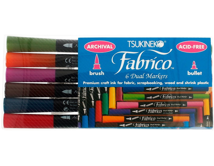 Tsukineko Set de 6 rotuladores textiles Fabrico Markers doble punta Tsukineko Set de 6 rotuladores textiles Fabrico Markers doble punta