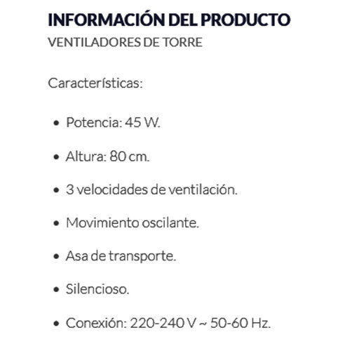 Orbegozo Ventilador de Torre TW 0600 45W Oscilante Orbegozo Ventilador de Torre TW 0600 45W Oscilante