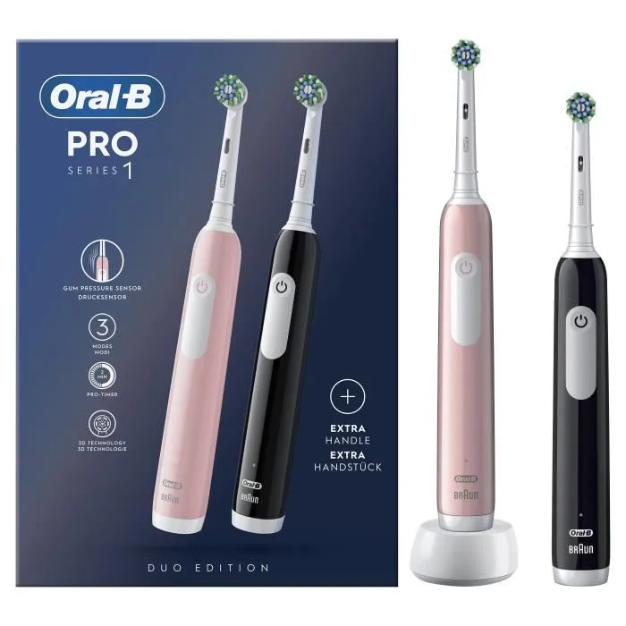 Oral-B Cepillos de Dientes Eléctricos Pack 2 Rosa y Negro con 2 Cabezales - ORA8001090915191 Oral-B Cepillos de Dientes Eléctricos Pack 2 Rosa y Negro con 2 Cabezales - ORA8001090915191