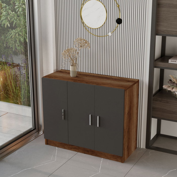 Hanah Home Conjunto de Muebles de Oficina Moderno y Elegante Nogal y Antracita, Incluye Mesa de Estudio, Mesa de Centro, Cajonera, Armario y Consola para Oficina Productiva y Cómoda