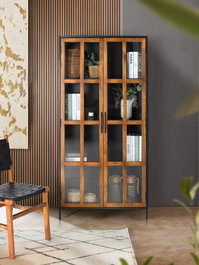 GINER Y COLOMER Vitrina 2 Puertas Madera de Mango Metal Negro Natural 180x90x40 cm