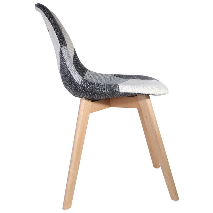 Home Deco Factory Silla Patchwork Gris-Blanco Estilo Charles Eames Patas Madera Tela 46.5x54cm Alto 85cm