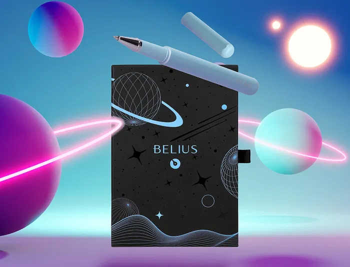 Belius Roller Space B y Funda de Similpiel, Minimalista Azul Tinta Azul, Punta 0.7 mm