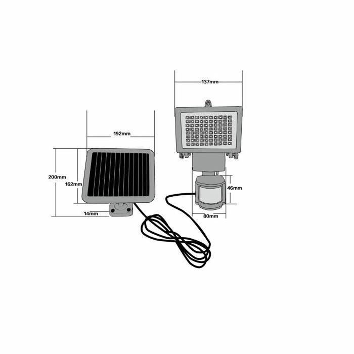 Galix Foco solar con detector de presencia - 80 LED - Negro