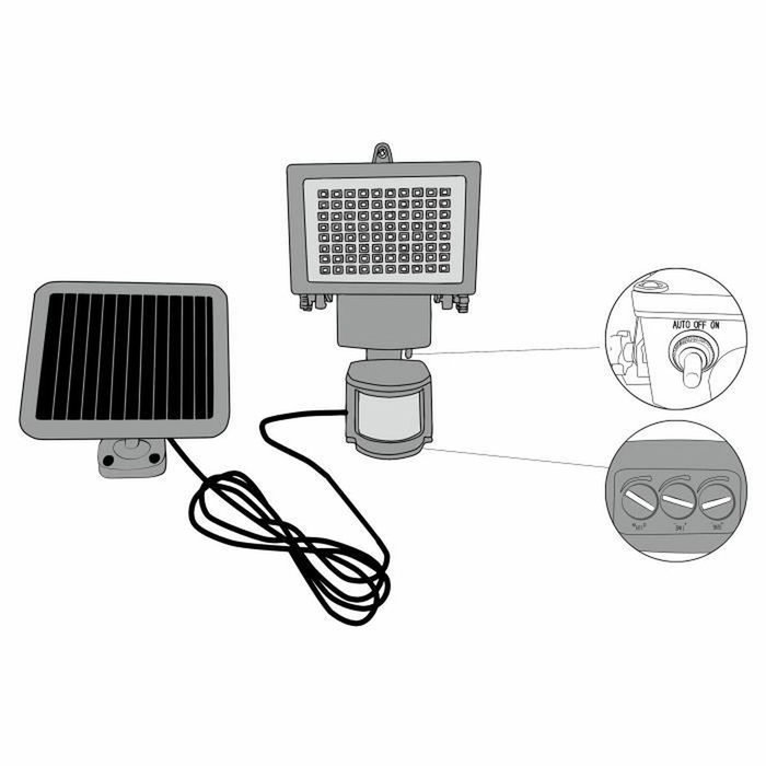 Galix Foco solar con detector de presencia - 80 LED - Negro