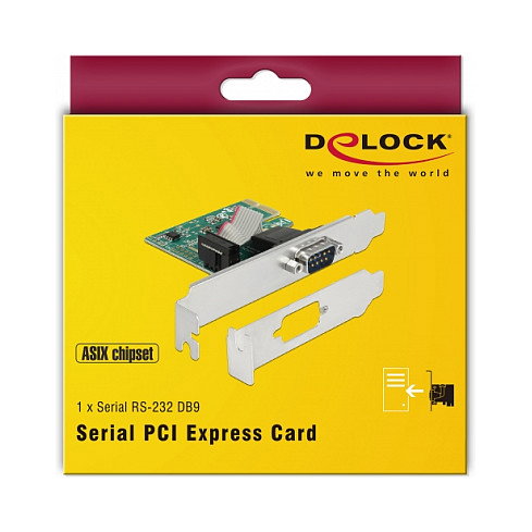 DeLOCK 89948 Tarjeta PCI Express x1 a 1 Puerto Seriell RS-232, Interna, Color Verde, Chipset ASIX AX99100, Compatible Windows 10/8.1/7