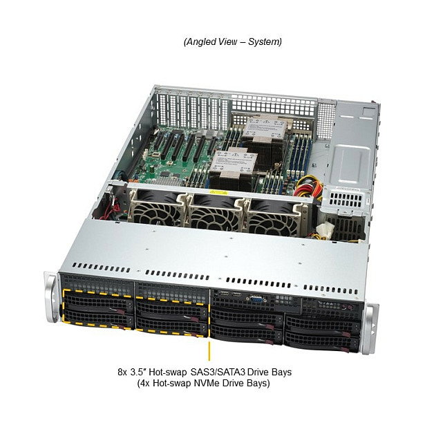 Supermicro Barebone Server SuperServer 2U X13DEI-T con 8 bahias 3.5" Hot-Swap y 2 fuentes de alimentacion de 1200W
