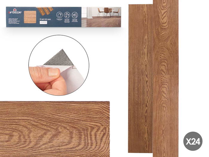 Giftdecor Set 24 Láminas Vinilo Parquet Marrón Oscuro 91.4x15.2 cm Giftdecor Set 24 Láminas Vinilo Parquet Marrón Oscuro 91.4x15.2 cm