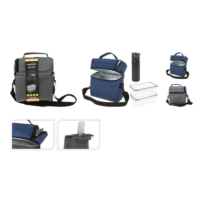 Basics Bolsa Porta Alimentos Térmica 4 Pcs, Set con 2 Fiambreras y Botella Sport, Poliéster Gris 20.5x12x24 cm Basics Bolsa Porta Alimentos Térmica 4 Pcs, Set con 2 Fiambreras y Botella Sport, Poliéster Gris 20.5x12x24 cm