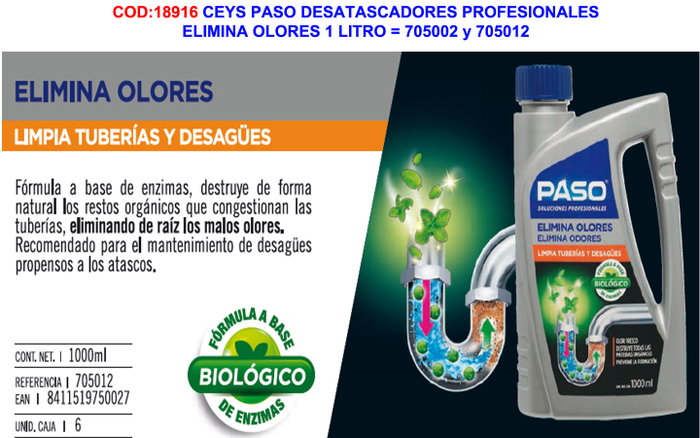 CEYS PASO Desatascador Elimina Olores 1 Litro CEYS PASO Desatascador Elimina Olores 1 Litro