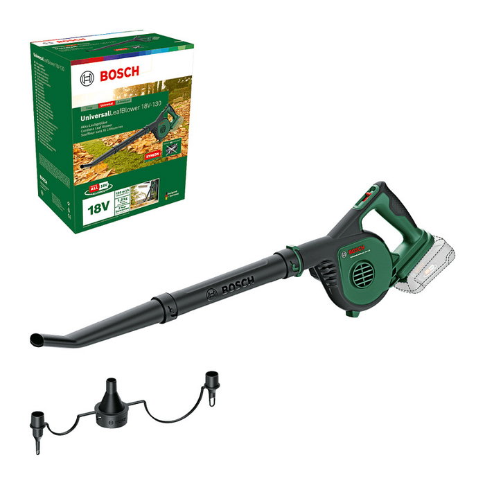 Bosch Soplador de Hojas a Bateria Universal LeafBlower 18V-130 Solo, Verde/Negro, 18V, 185-245 kmh, Sin Bateria ni Cargador, Compatible POWER FOR ALL ALLIANCE