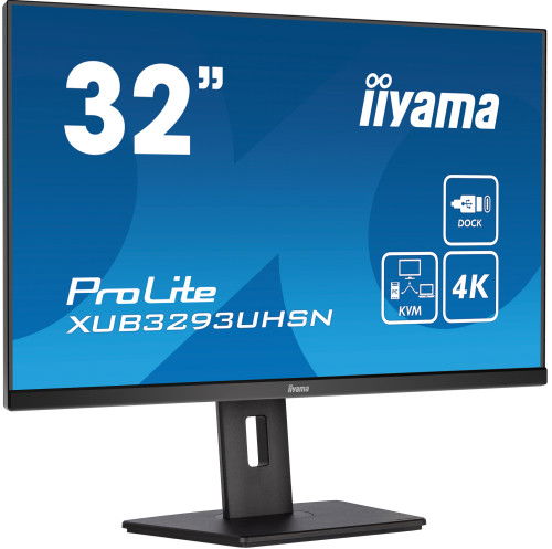 Iiyama XUB3293UHSN-B5 Monitor 32" IPS 4K UHD (3840x2160) 60Hz 4ms USB-C HDMI DisplayPort KVM Giratorio Ajustable Negro