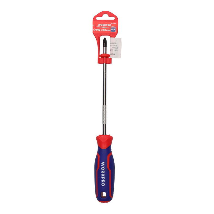 Workpro Destornillador Phillips PH2 x 150 mm Acero Cromo-Vanadio Punta Magnética Mango Ergonómico Tricolor Azul Rojo Workpro Destornillador Phillips PH2 x 150 mm Acero Cromo-Vanadio Punta Magnética Mango Ergonómico Tricolor Azul Rojo