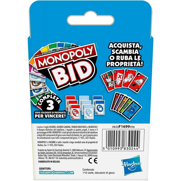Hasbro Gaming Monopoly Bid F1699 Juego de Cartas