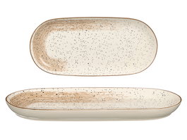 Vessia Bandeja Ovalada Patinada Cerámica Marrón y Blanco, 33 x 15.5 x 3 cm (Set de 24)