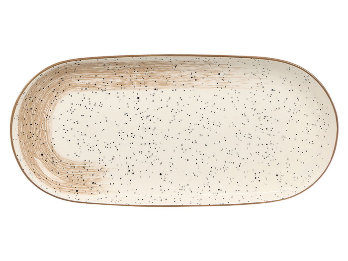 Vessia Bandeja Ovalada Patinada Cerámica Marrón y Blanco, 33 x 15.5 x 3 cm (Set de 24)