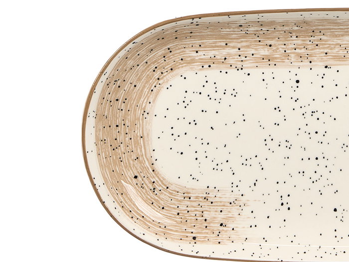 Vessia Bandeja Ovalada Patinada Cerámica Marrón y Blanco, 33 x 15.5 x 3 cm (Set de 24)