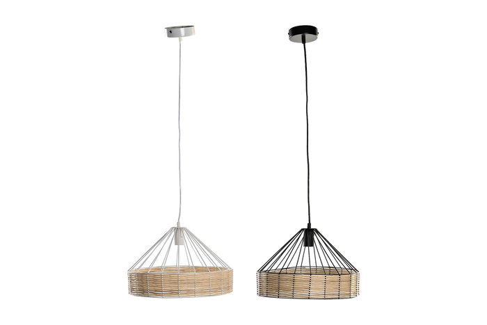 DKD Home Decor Lampara Techo Urban Negro Blanco Metal Ratan 35 x 22 x 35 cm (2 Unidades)