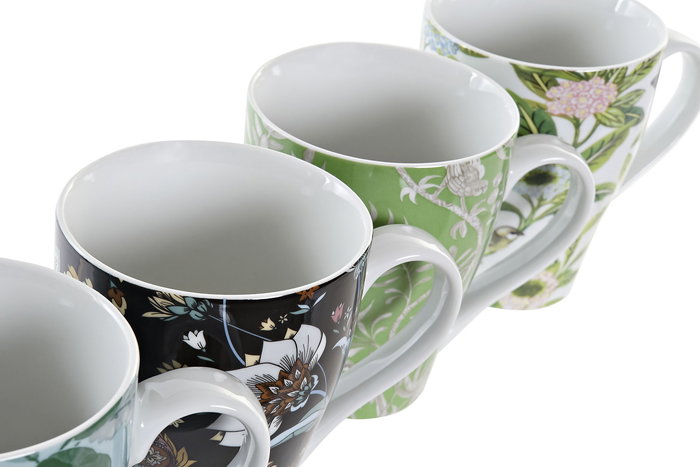 DKD Home Decor Taza de Porcelana Multicolor 320ml con Flores Apto Microondas y Lavavajillas 8.6 x 11 x 12.5 cm (12 Unidades)