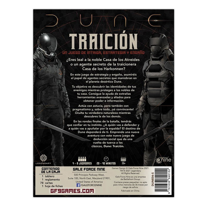 Asmodee Gale Force Nine Dune: Traición - Juego de Mesa de Deducción Social con Roles Ocultos, Edad Recomendada 14+, Español, 4-8 Jugadores