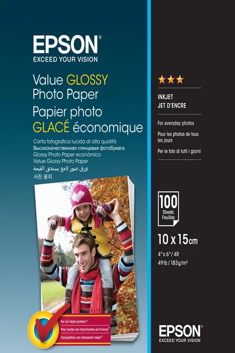 Epson Value Glossy Photo Paper 10x15cm, 100 Hojas