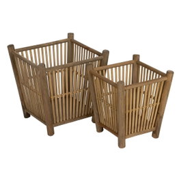 Ixia Pack de 2 Maceteros Decoración de Bambú Natural 32,5 x 32,5 x 34 cm
